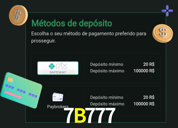 O cassino 7B777 oferece uma grande variedade de métodos de pagamento